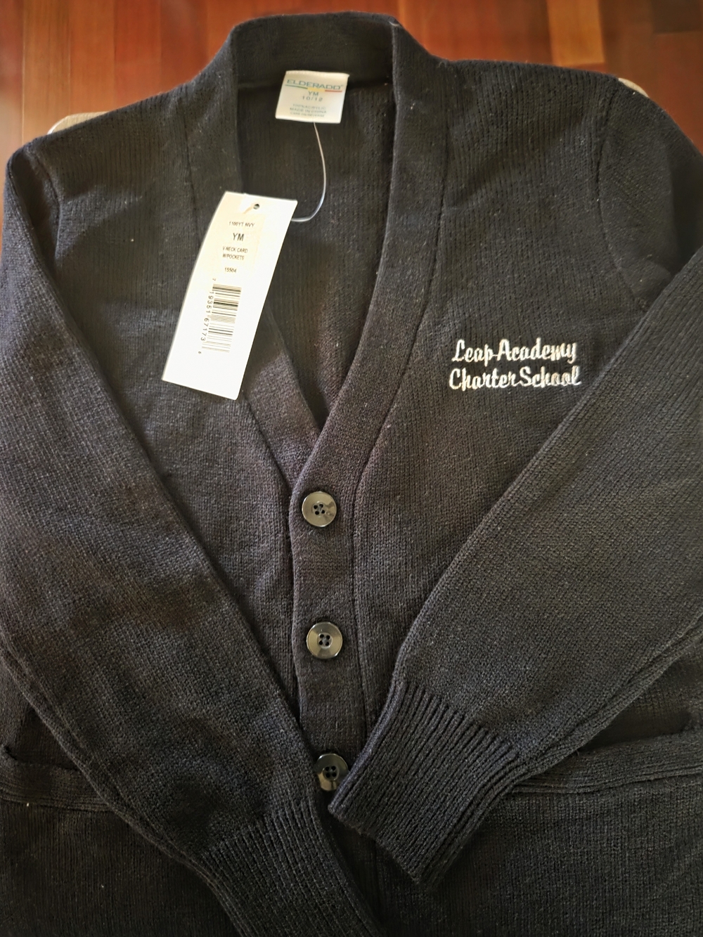 Leap Academy Charter School Boys Navy Blue Cardigan Sweater Uniform